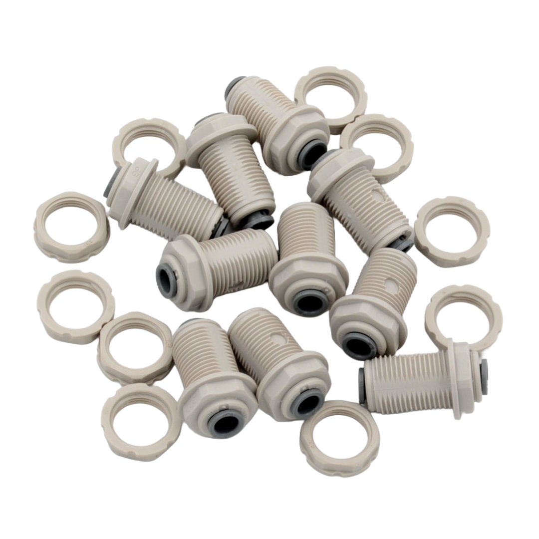 RECHANGE N.10 PCS. RACCORD TRAVERSÉ DE CLOISON 1/4"-1/4" AVEC ÉCROU ANNULAIRE